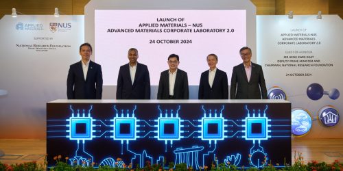 From left to right: Mr Brian Tan, Regional President (Southeast Asia), Applied Materials; Dr Satheesh Kuppurao, Group Vice President, Applied Materials; Mr Heng Swee Keat, Deputy Prime Minister and Chairman, National Research Foundation; Mr Hsieh Fu Hua, Chairman, NUS Board of Trustees; and Professor Tan Eng Chye, President, NUS.